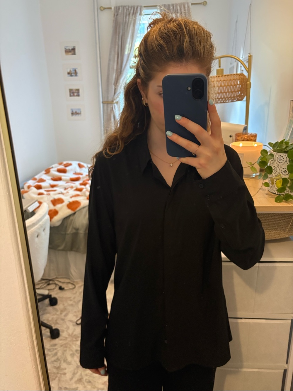 Express Black Long-Sleeve Button-Down Shirt
